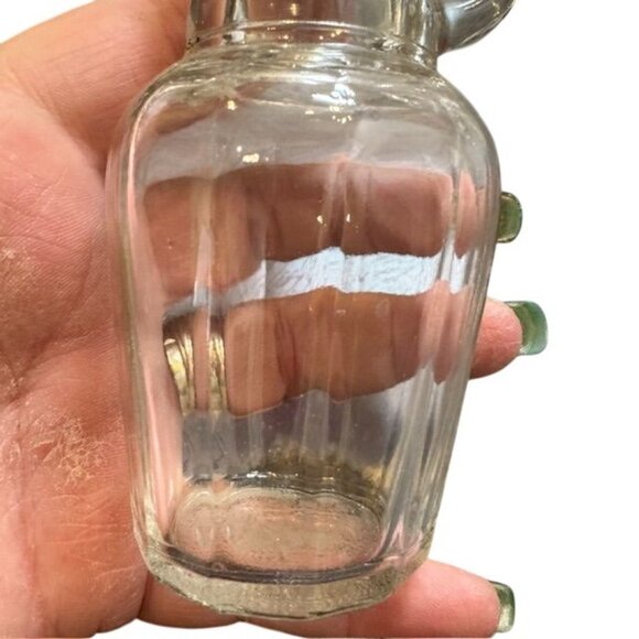 Vintage Clear Glass Miniature Bottle With Cork Stopper & Handle 3.5 Inches Tall - Picture 2 of 8